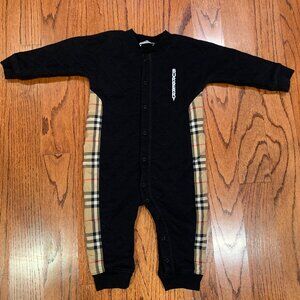 Burberry Quilted Tartan Cotton Check Romper | Black Tan | 18 months